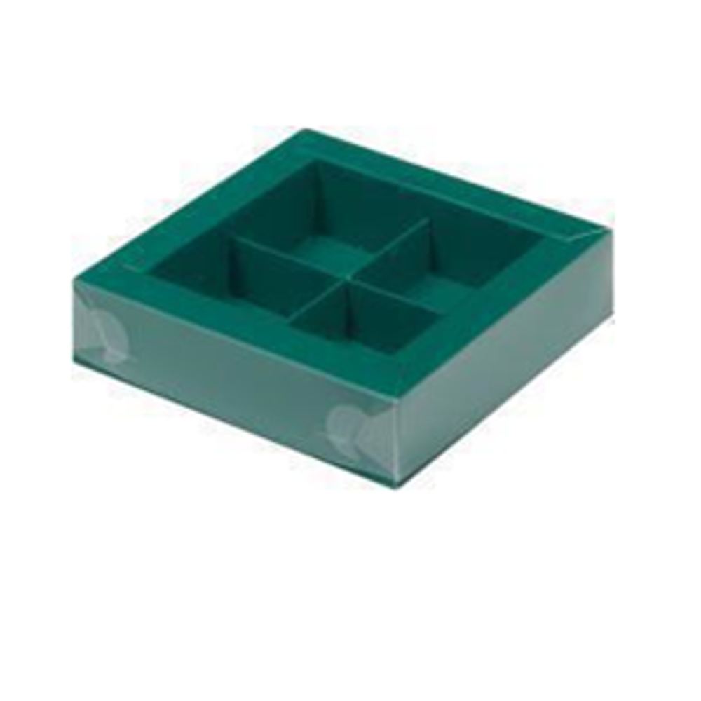 Коробка на 4 конфеты Зеленая матовая ПРЕМИУМ ( с прозр крышкой)