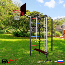 Уличная шведская стенка Sv Sport с комплектом турник прямой У459К (Турник-Рукоход/Брусья/Скамья/Канат/кольца/лестница/Щит баскет)