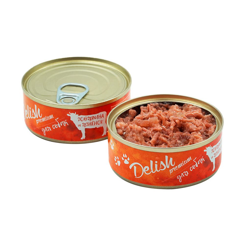 Консервы DELISH Premium для собак с говядиной и ягненком - 24 х 100 гр (набор)