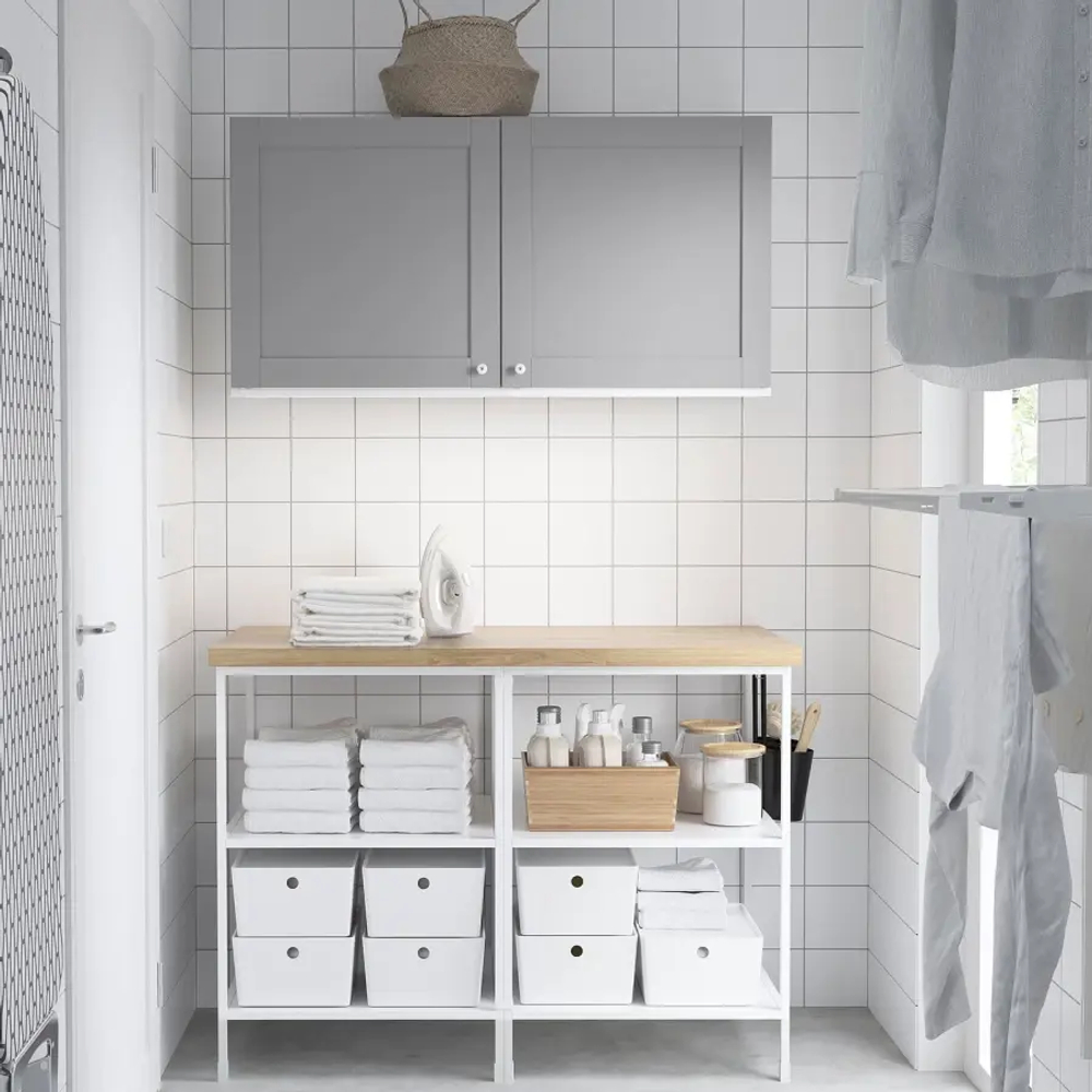 Комбинация для ванной - IKEA ENHET, 123х63.5х207 см, белый/серый, ЭНХЕТ ИКЕА