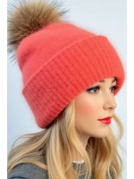 шапка ангора с меховым помпоном зимняя пушистая стильная