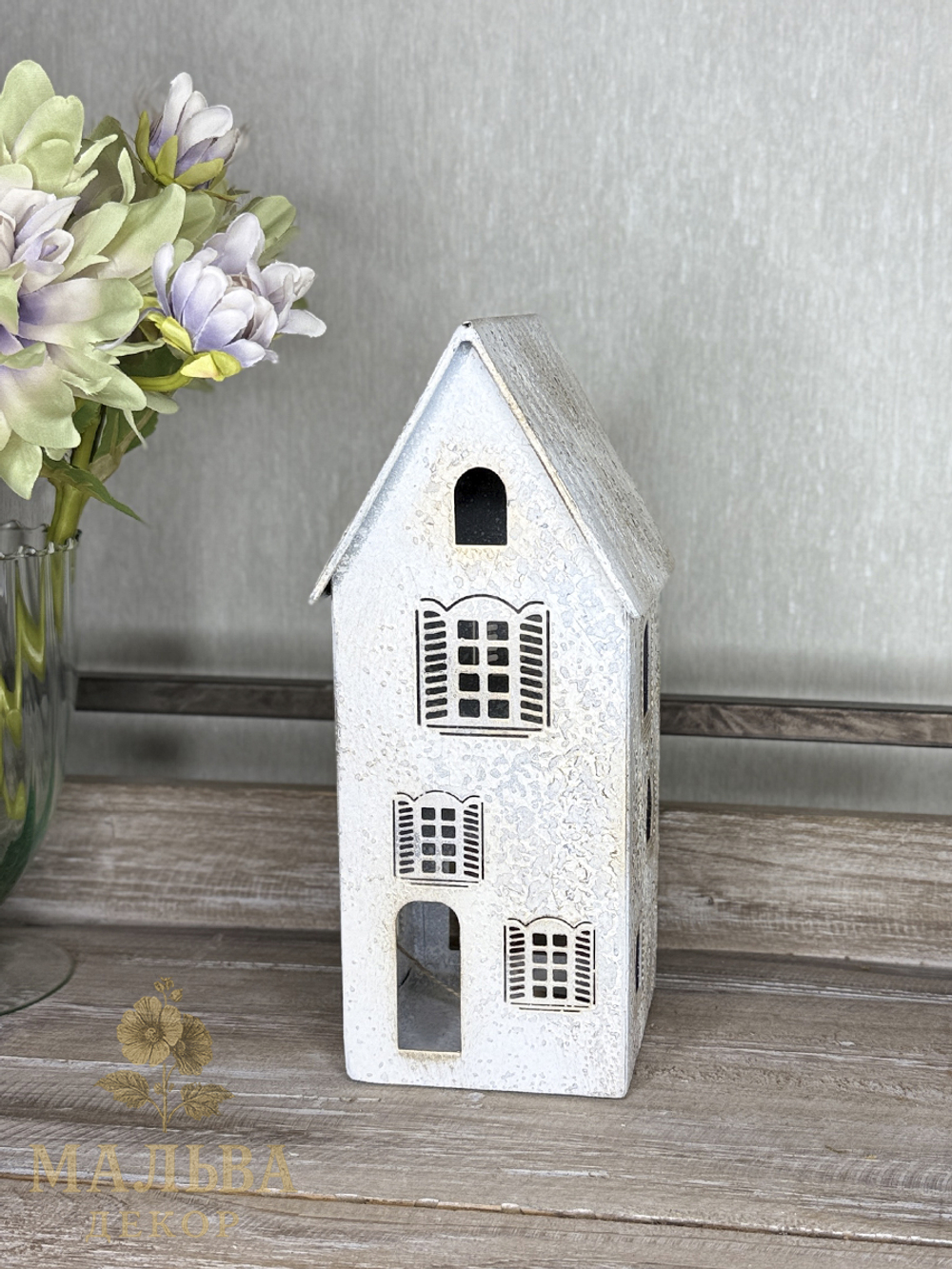 Декоративный подсвечник "Домик" средний античный крем 11,5x11,5xH26 см CAMPO Home & Garden