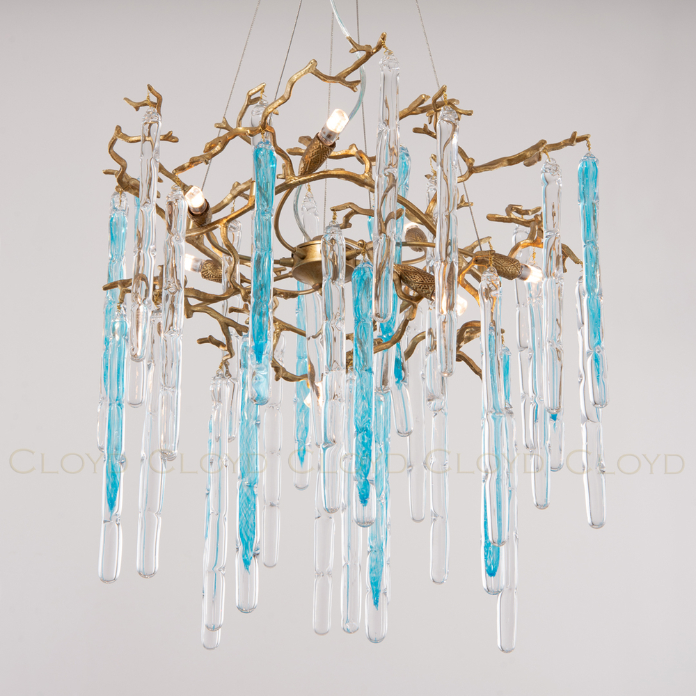 Люстра Cloyd PANGEA C8 / Ø63 см - латунь - голубое стекло (арт.10404)