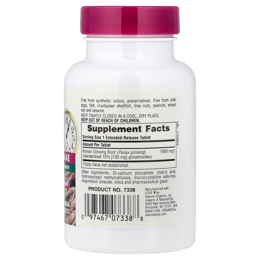 NaturesPlus, Herbal Actives, корейский женьшень, пролонгированное высвобождение, 1000 мг, 30 таблеток