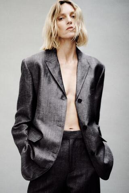 ZARA ШИРОКИЕ БРЮКИ ИЗ СМЕСОВОГО ЛЬНА — ZW COLLECTION, СЕРЫЙ