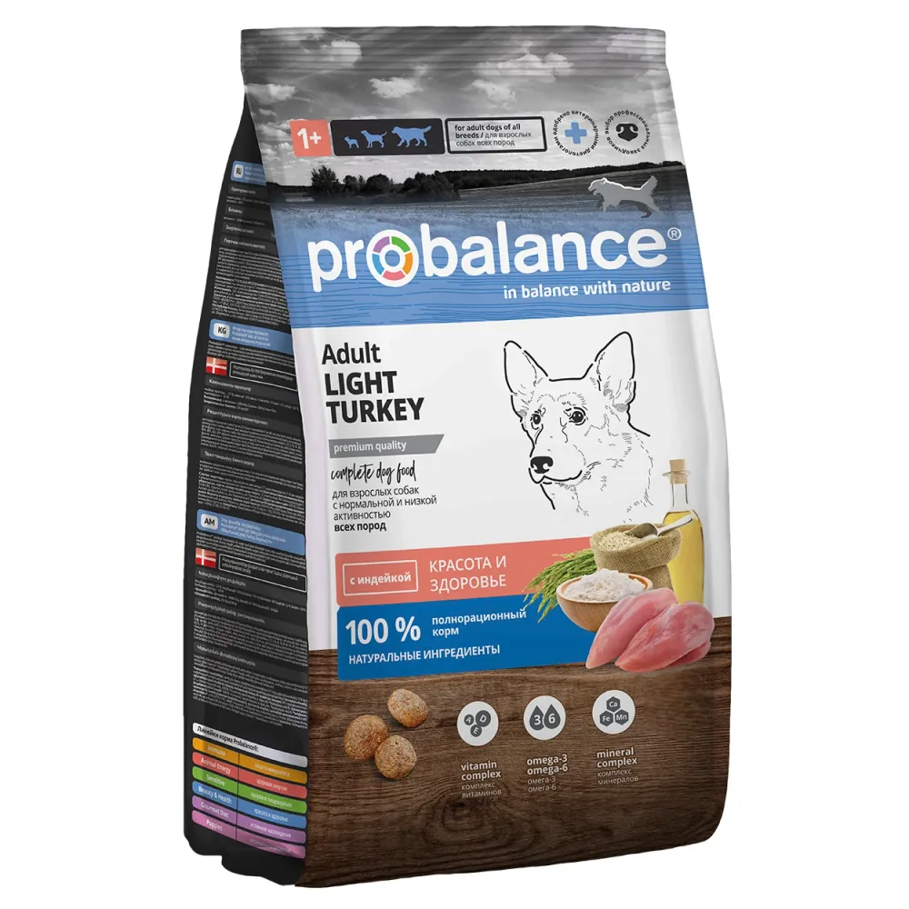 Сухой корм ProBalance Adult Light Turkey для взрослых собак всех пород с индейкой