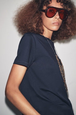 ZARA ФУТБОЛКА ИЗ МЕРСЕРИЗОВАННОГО ХЛОПКА, МОРСКОЙ СИНИЙ