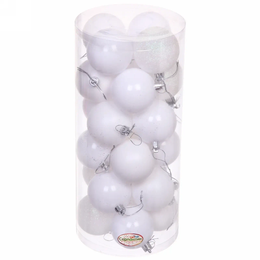 Новогодние шары 6 см (набор 24 шт) «Микс фактур», белый