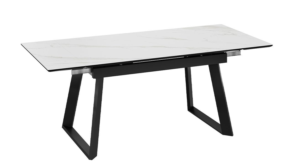 Стол кухонный обеденный раздвижной Черный муар/Керамика матовая серый мрамор 140(200)х85х77 см