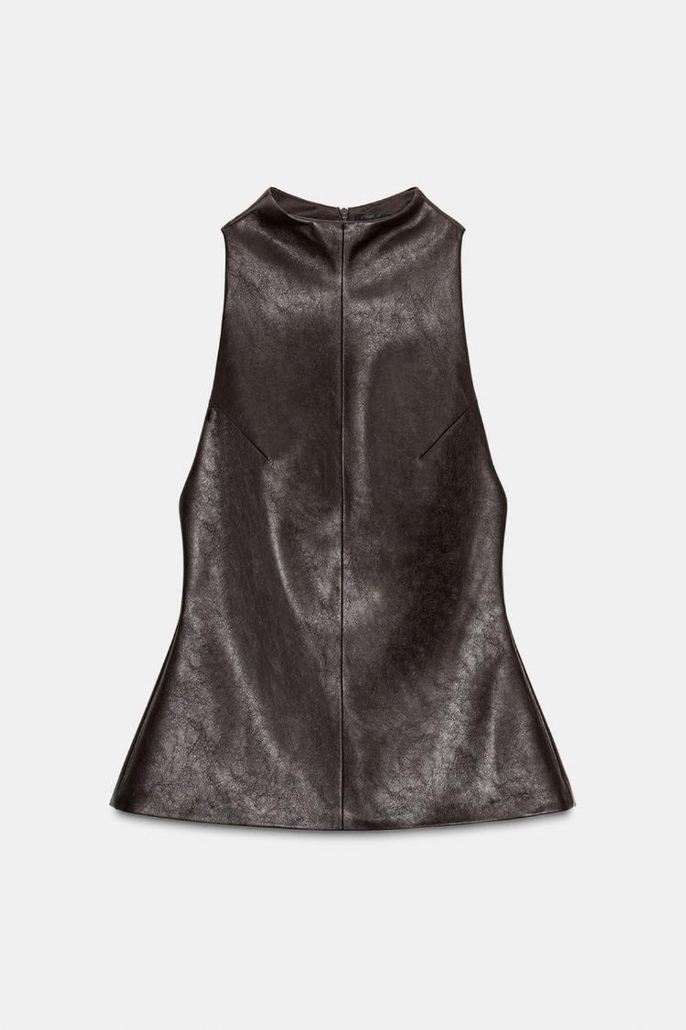 ZARA ТОП ИЗ ИСКУССТВЕННОЙ КОЖИ, ТЕМНО-КОРИЧНЕВЫЙ