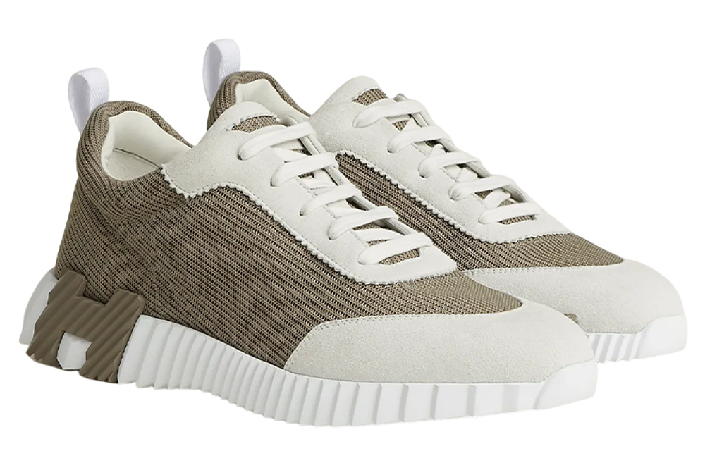 HERMES Bouncing Fabric Low top Sports Casual Shoes Men"s Elephant Gray