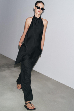 ZARA АТЛАСНЫЙ ТОП С ГОРЛОВИНОЙ ХАЛТЕР — ZW COLLECTION, ЧЕРНЫЙ