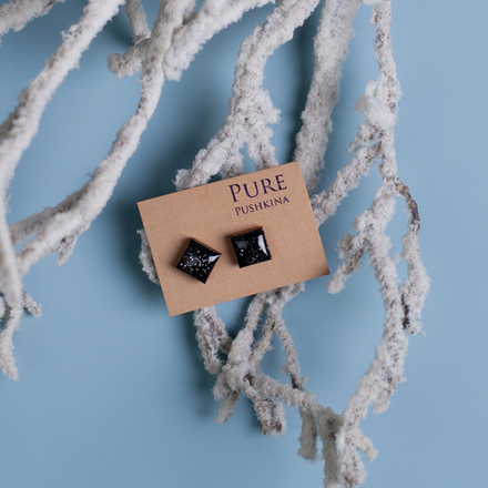 Серьги - Квадрат/Ромб 1 см - Звёздное Небо