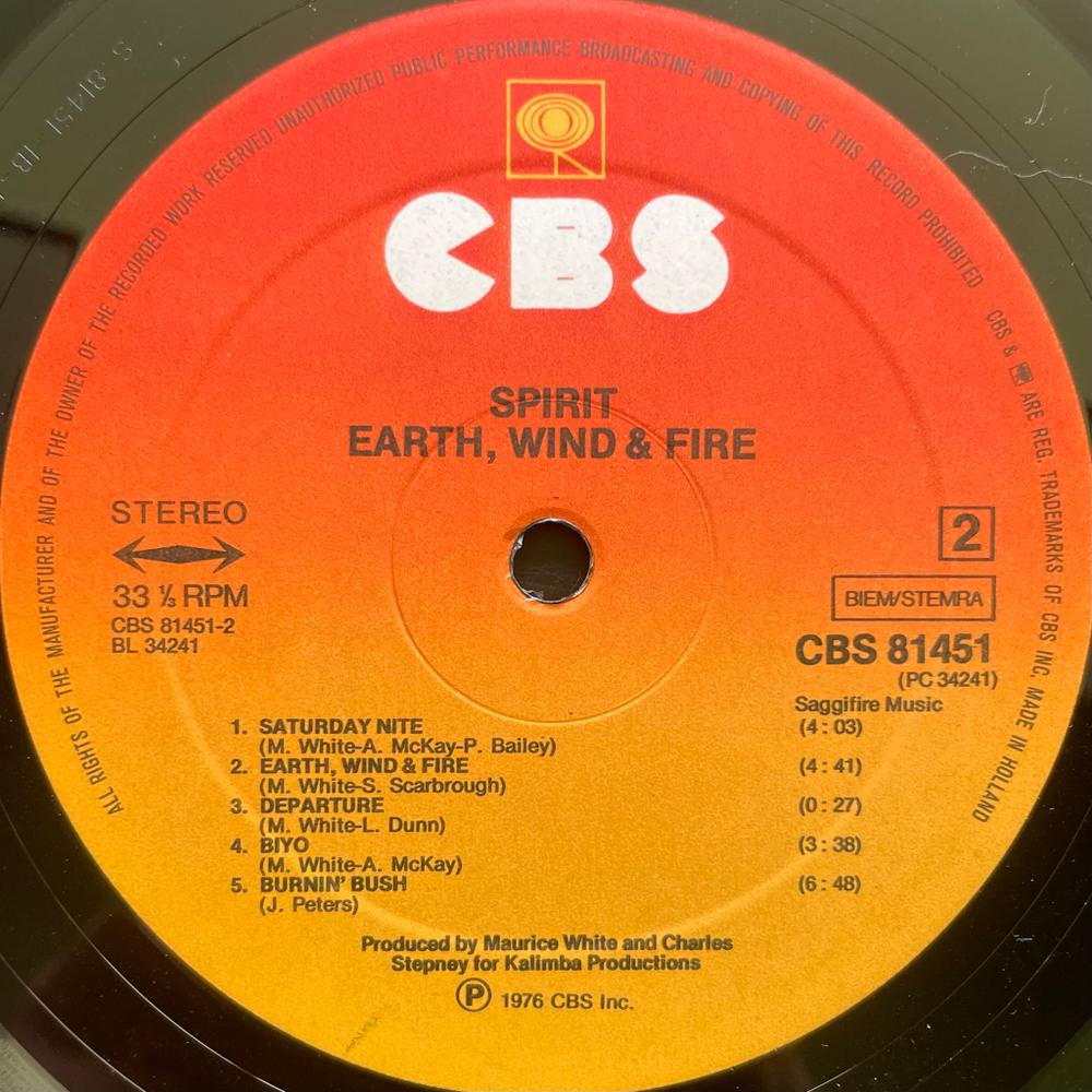 Earth, Wind & Fire ‎– Spirit (Голландия 1976г.)