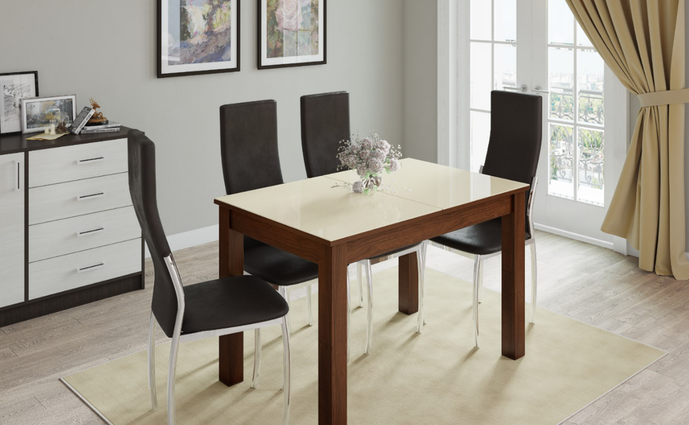 Стол обеденный раскладной Бруно 80, орех/лакобель ваниль