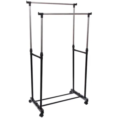 Вешалка гардеробная телескопическая напольная на колёсах двойная «ПЕРФЕКТХАУС», цвет черный, нагрузка до 25кг, 75*42*150см