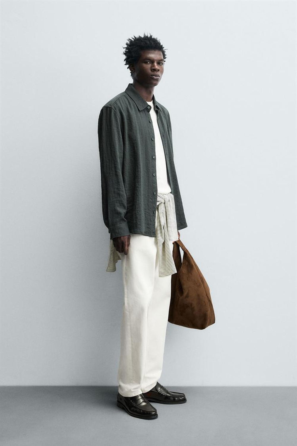 ZARА РУБАШКА RELAXED FIT ИЗ СТРУЯЩЕЙСЯ ТКАНИ, СЕРЫЙ