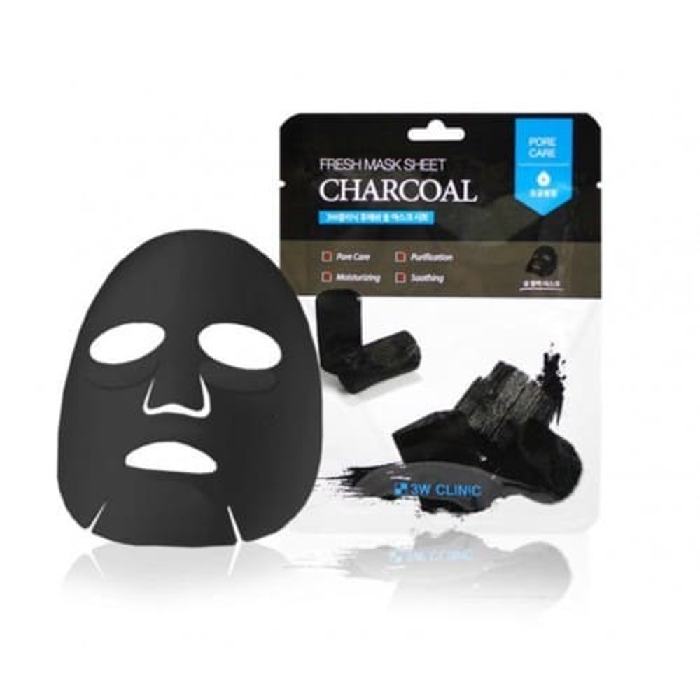 Маска для лица 3W Clinic Fresh Charcoal Mask Sheet тканевая с древесным углем 23 г