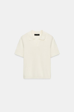 ZARA ПОЛО ИЗ ТРИКОТАЖА С КОНТРАСТНЫМ КРУЖЕВОМ, БЕЛЫЙ