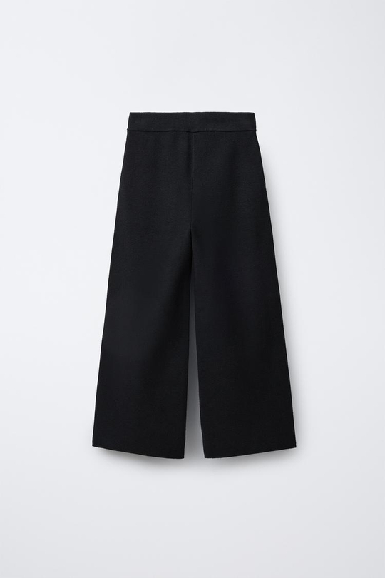 ZARA ТРИКОТАЖНЫЕ БРЮКИ WIDE LEG, ЧЕРНЫЙ