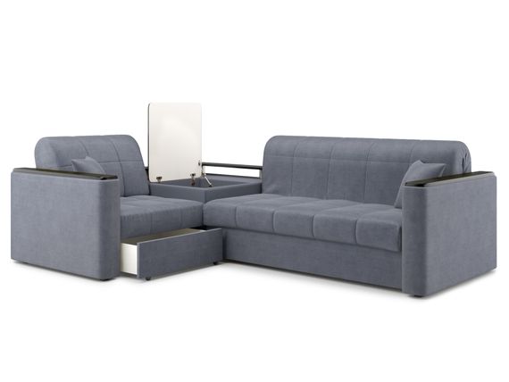 Диван угловой с Баром Неаполь 1,4 - Velutto 32 серый/ коричневая накладка