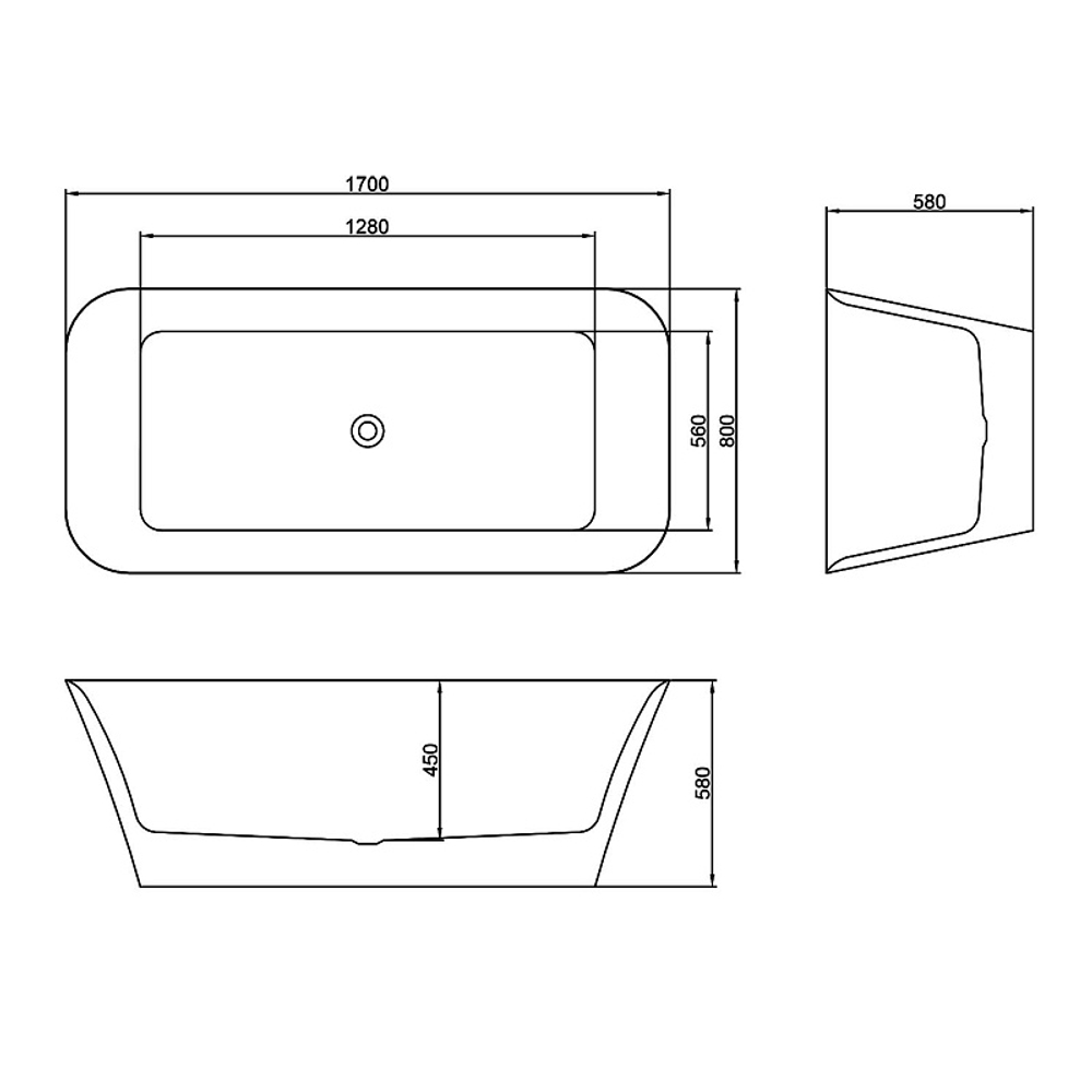 Ванна акриловая Azario ROVETA 170х80 отдельностоящая (AZ-6615)