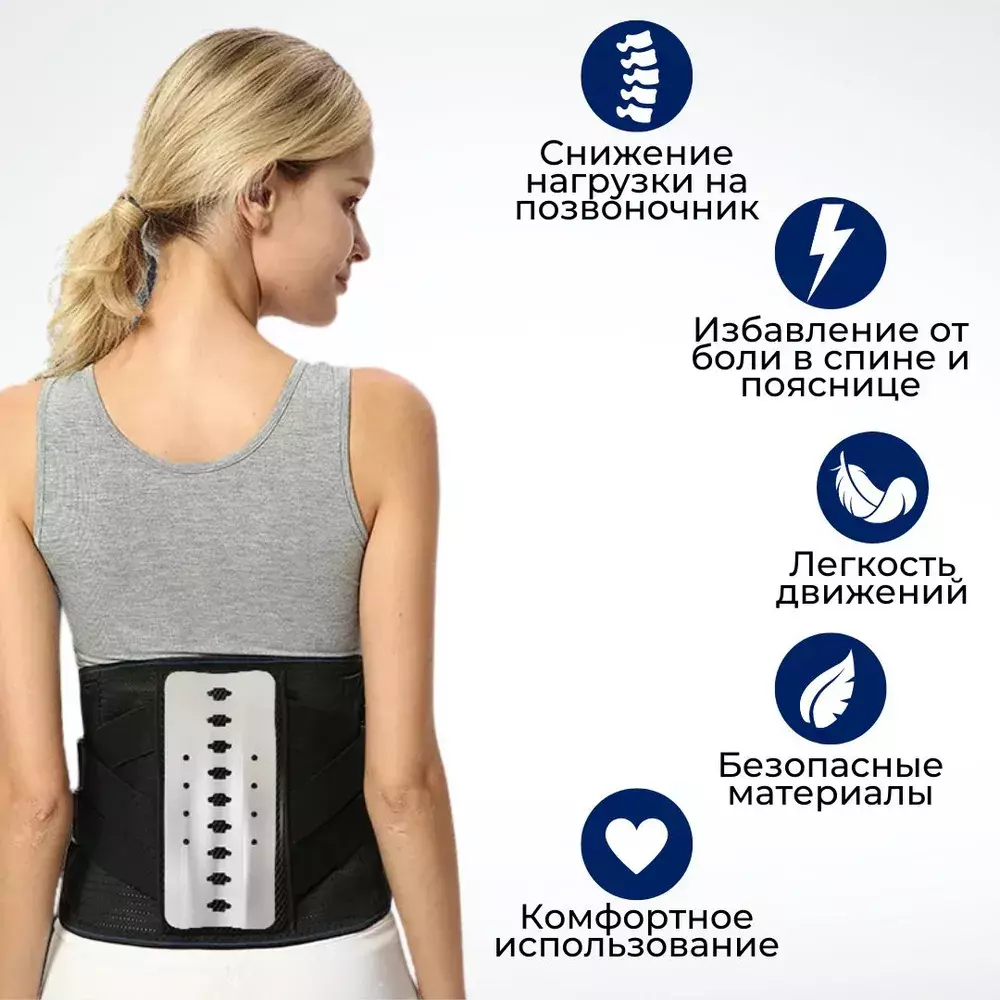 Супер-бандаж против болей в спине: турмалин + ребра жесткости + 3 съемных вставки