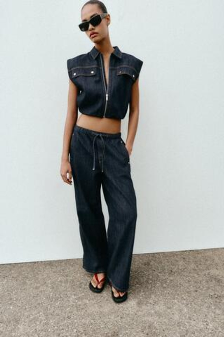 ZARA ДЖИНСЫ Z1975 JOGGER WIDE LEG СО СРЕДНЕЙ ПОСАДКОЙ, СИНИЙ