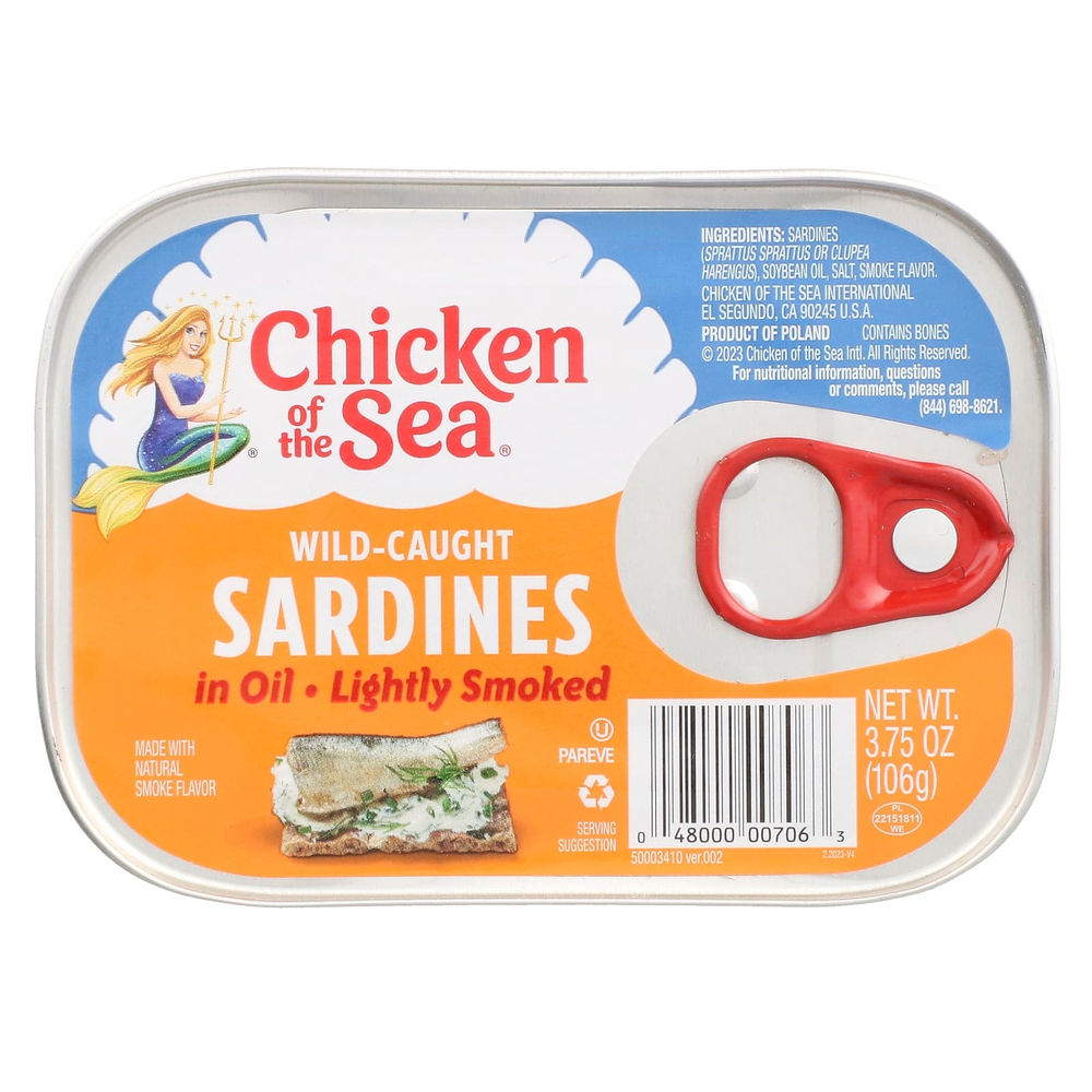 Chicken of the Sea, Дикие сардины в масле, легкого копчения, 106 г (3,75 унции)