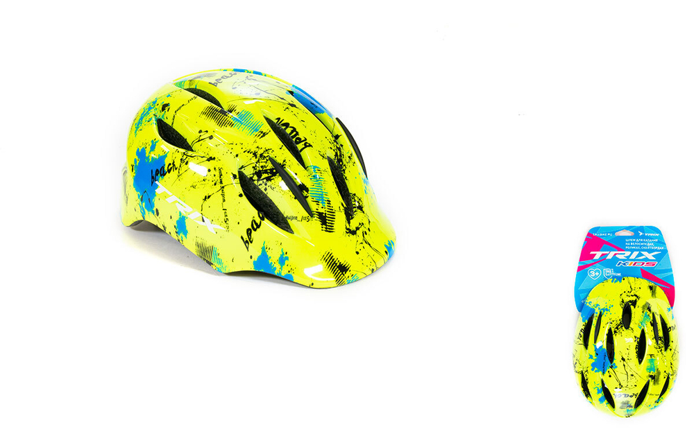 Шлем вело TRIX подростковый кросс-кантри 11 отверстий регулировка обхвата S 52-54см In Mold неоновый желтый