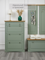 Обувница для прихожей Неаполь, 3 двери с ящиком, деревянная, зеленый
