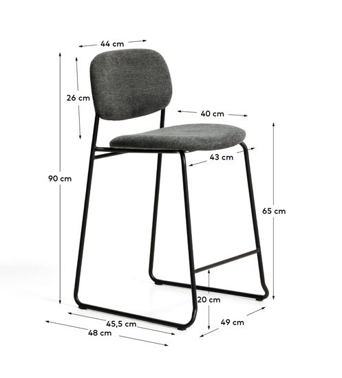 Полубарный стул Meli из серой синели с металлическими ножками, 65 см