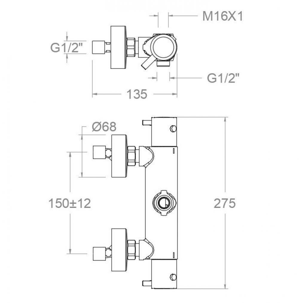 Смеситель термостатический без излива для душевой системы ODISEA 391202soc золото