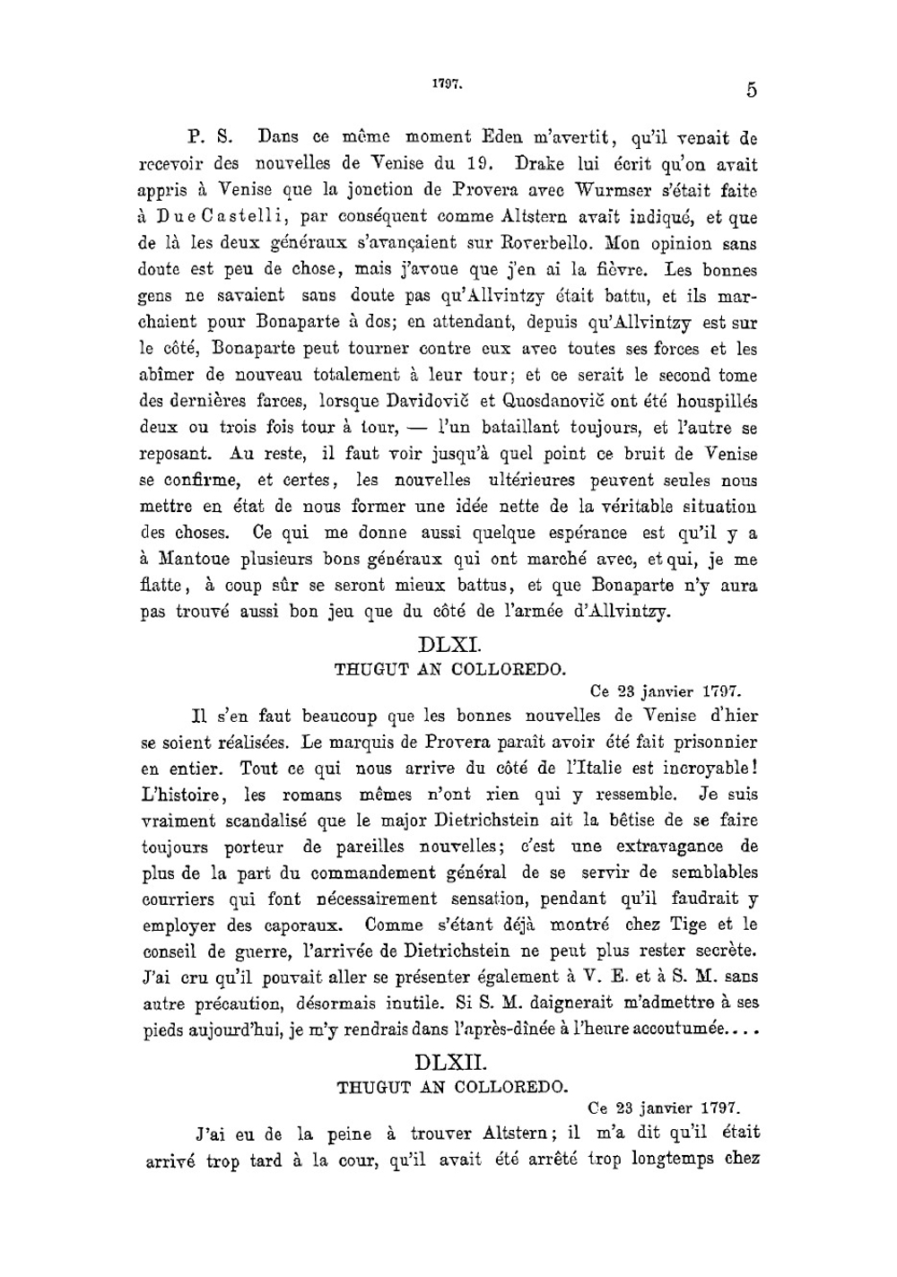 Vertrauliche Briefe des Freiherrn von Thugut: Beitrage zur Beurtheilung der politischen Verhaltnisse Europa's in den Jahren 1792-1801 | Alfred Ritter von Vivenot