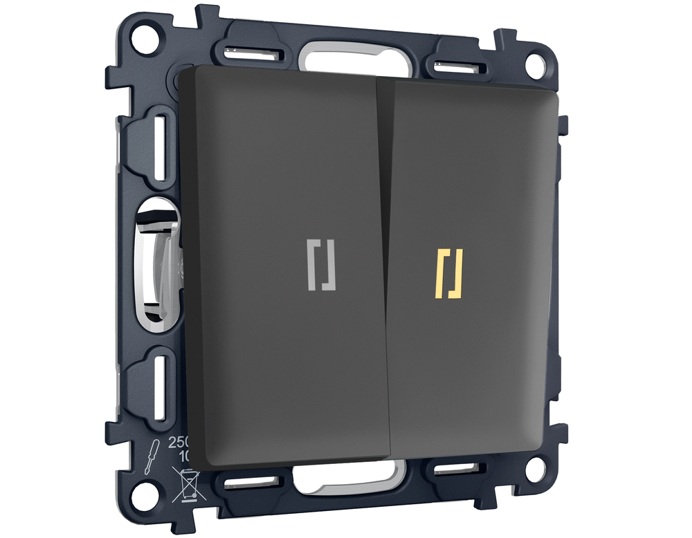 MA904030 Комплект механизма 2-кл проходного выключателя с подсветкой 3200K ALFA Графит мягкое касание QUANT (AP9040, VM120, G22Y)