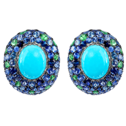 Серьги с Бирюзой, Сапфирами и Цаворитами, E0040-2/63