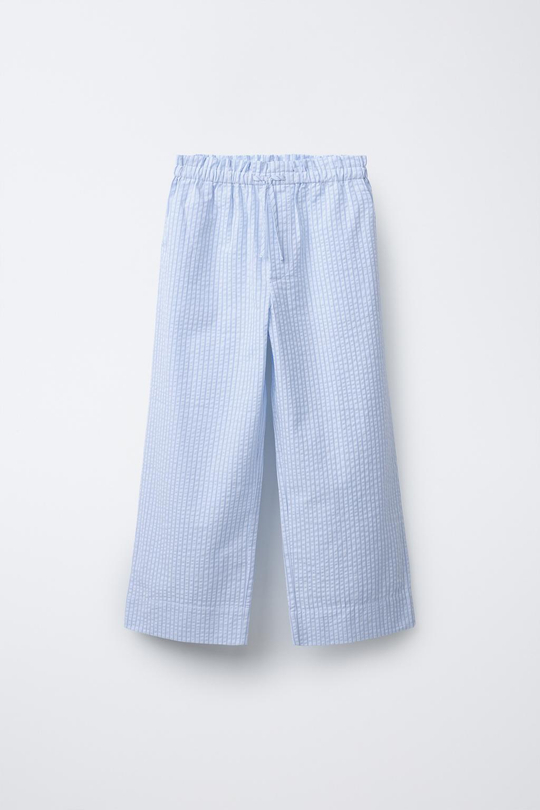 ZARA БРЮКИ ИЗ ЖАТОЙ ТКАНИ В МЕЛКУЮ ПОЛОСКУ, СИНИЙ