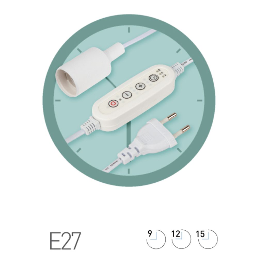 Светильник для растений ЭРА FITO-Time Holder E27 3 м с проводом и таймером для фитоламп с цоколем Е27 | Светильники для растений