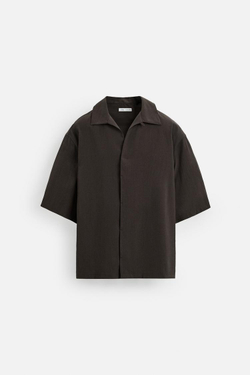 ZARA РУБАШКА RELAXED FIT ИЗ СТРУЯЩЕЙСЯ ТКАНИ, ШОКОЛАДНЫЙ