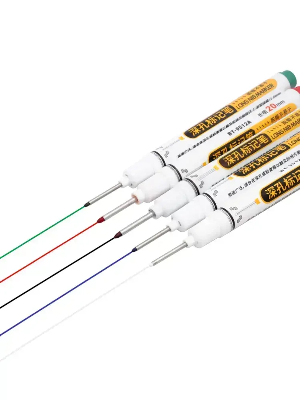 Маркер строительный разметочный, с длинным наконечником (5 шт черный, белый, синий, красный, зеленый)