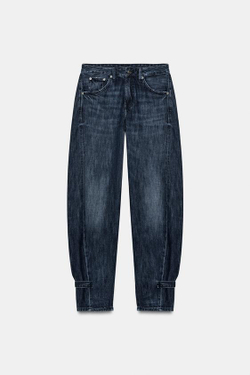 ZARA ДЖИНСЫ TRF BALLOON СО СРЕДНЕЙ ПОСАДКОЙ И ШЛЕВКАМИ, ИНДИГО