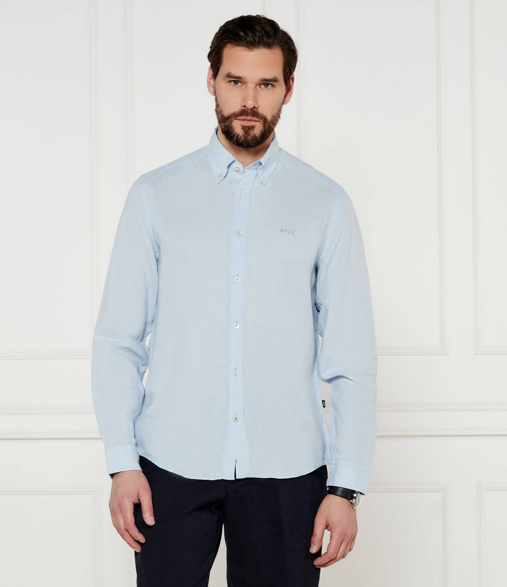 Льняная рубашка H-LIAM-BD-E-C1-243 BOSS BLACK - голубой(50522592)