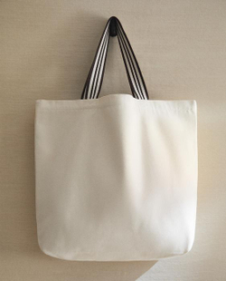 ZARA HOME ДВУСТОРОННЯЯ ПОЛОСАТАЯ ТКАНЕВАЯ СУМКА-ШОППЕР, ЭКРЮ