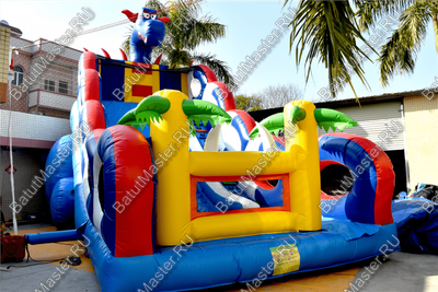 Коммерческий надувной батут-горка "Дракон" 10*5*8 м,без шипов сине-белый