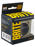 BRITE Розетка 1-местная с заземлением с защитными шторками 16А с USB A+C 18Вт РЮш11-1-БрШ шампань IEK