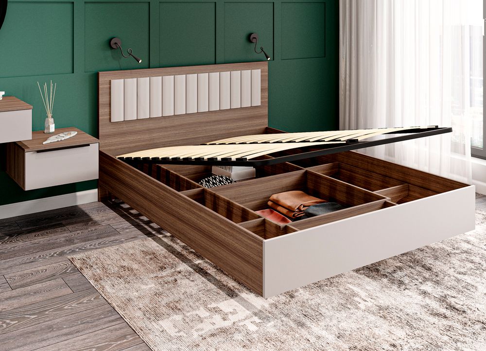 МС Роза Кровать 1600 Орех Франклин/Ройс Бежевый Скин, ДСВ Мебель