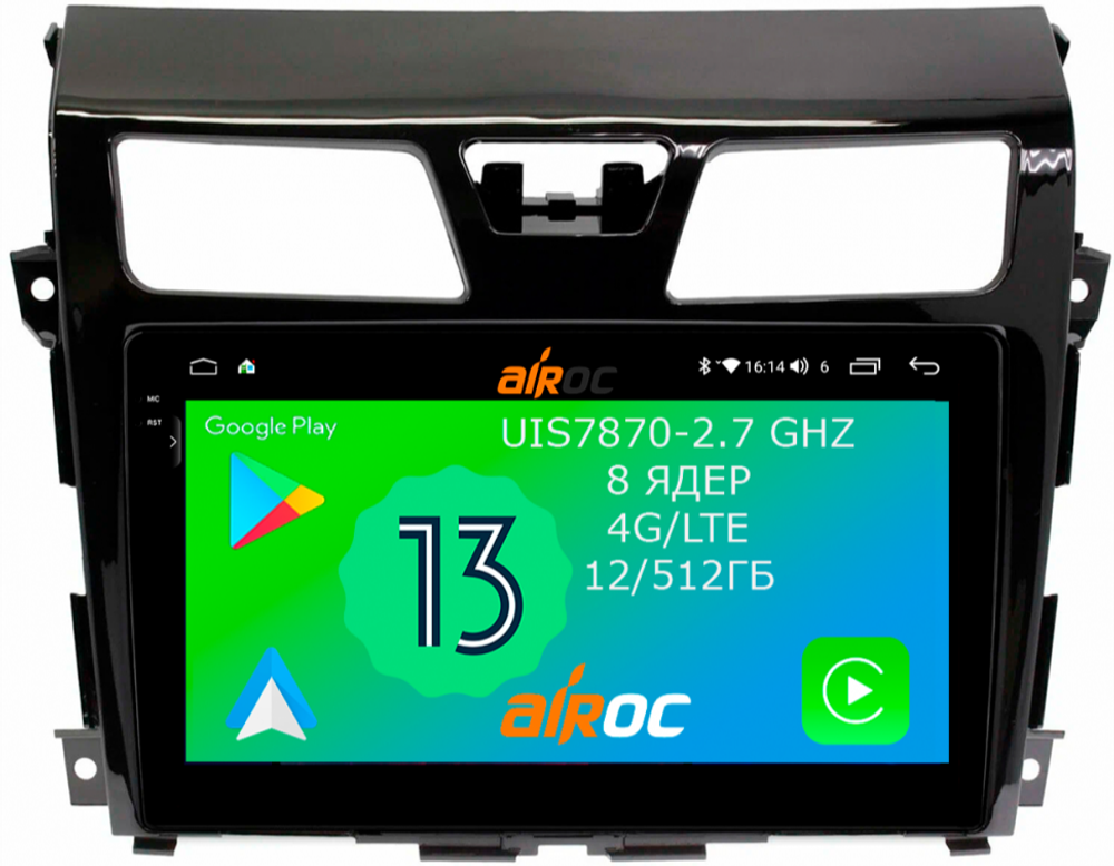 Магнитола для Nissan Teana 2014-2016 (L33) (поддержка кругового обзора) - Airoc 2K AU-1203 Android 13, TS20, 12/512Гб, SIM-слот