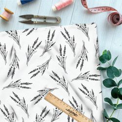 Ткань оксфорд 210 эскиз душицы на белом фоне