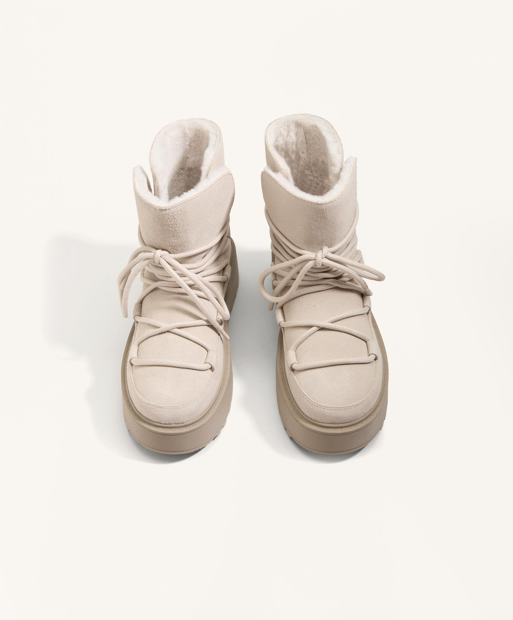 OYSHO Ботинки на платформе из натуральной кожи, бежевый