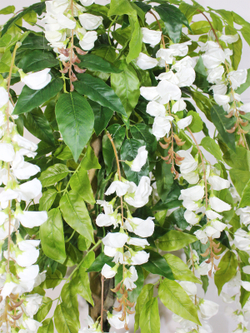 Искусственное дерево Акация белая 150см в высоком коричневом кашпо ротанг